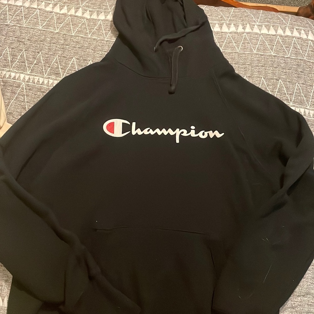 Black champion, hoodie, size medium